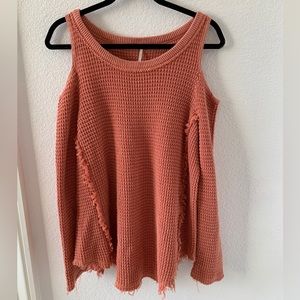 Free People Sunrise Cold Shoulder Waffle Knit Sweater